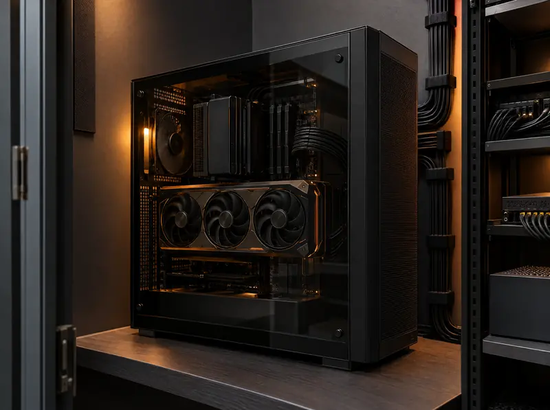 Kompakter Server mit Grafikkarte in einem Serverschrank